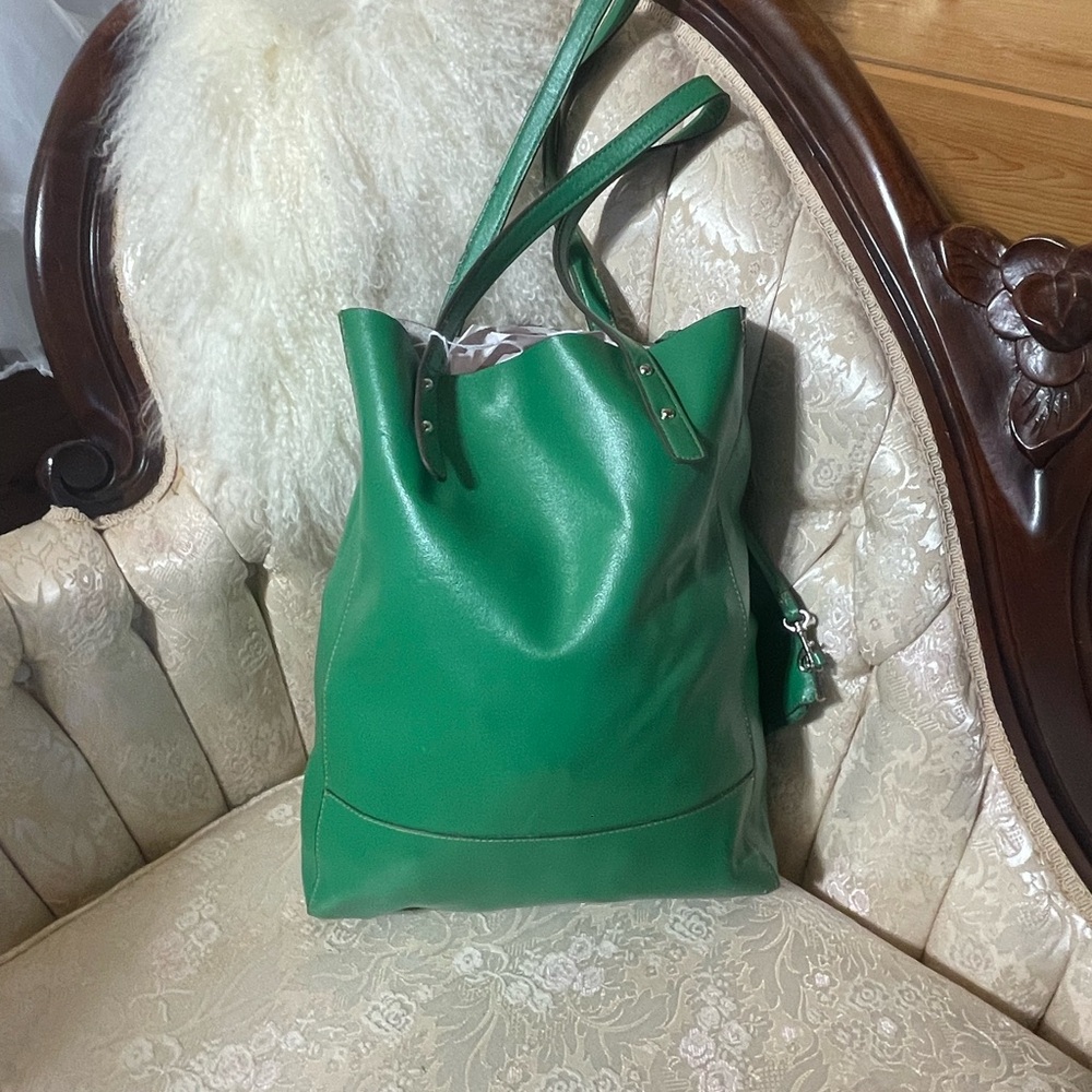 Roots green leather tote bag